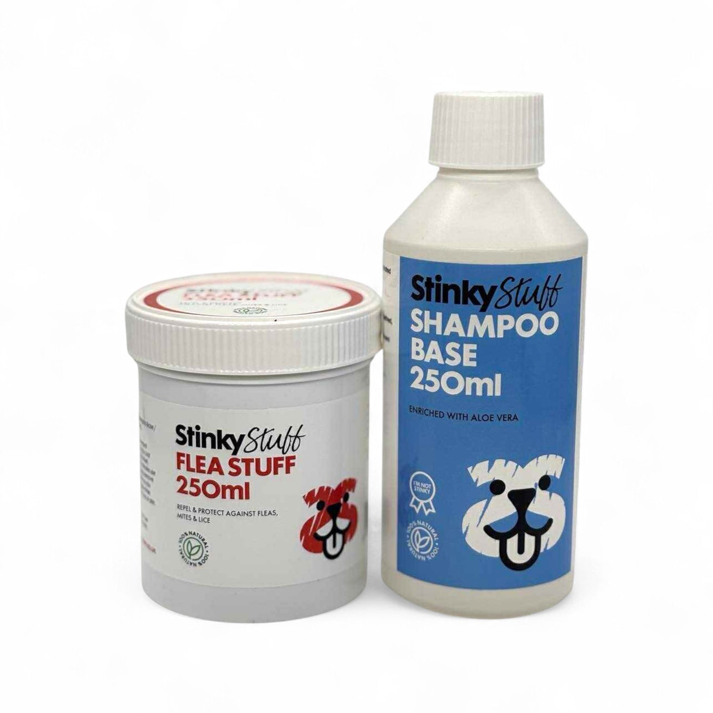 Two pet care products from Stinky Stuff on a white background
