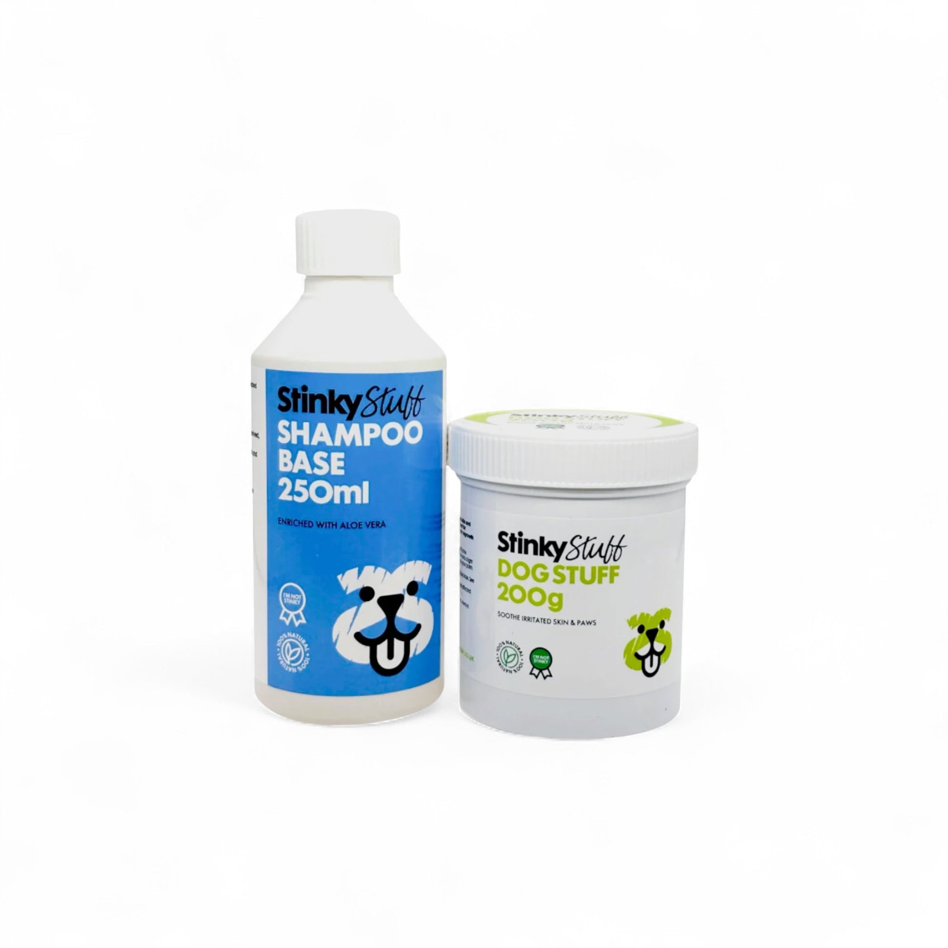 Stinky Stuff shampoo base and dog stuff product on a white background